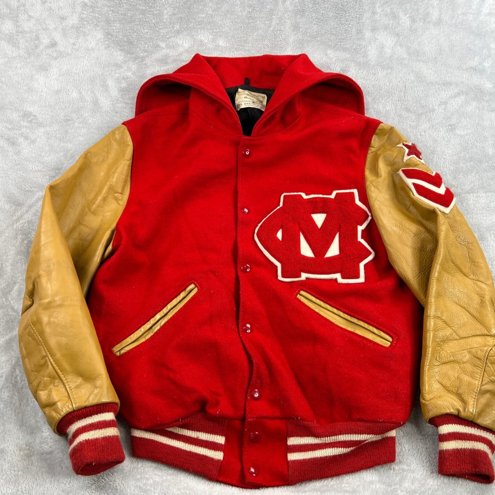Vtg 60's DeLong Wool Varsity Letterman Jacket 40 Red Mens Bomber Snap Streetwear